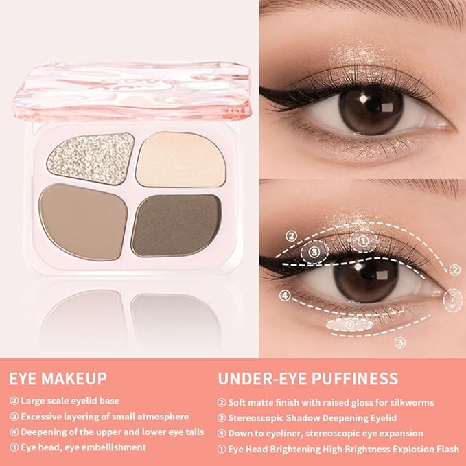 Neutral Mini Eyeshadow Makeup Palette – 4-Color Taupe & Ash Brown Matte Shades with Champagne Silver Glitter, High Pigment Long-Lasting Blendable Cool Tone Eye Shadow for Daily Natural Soft Glam Looks
