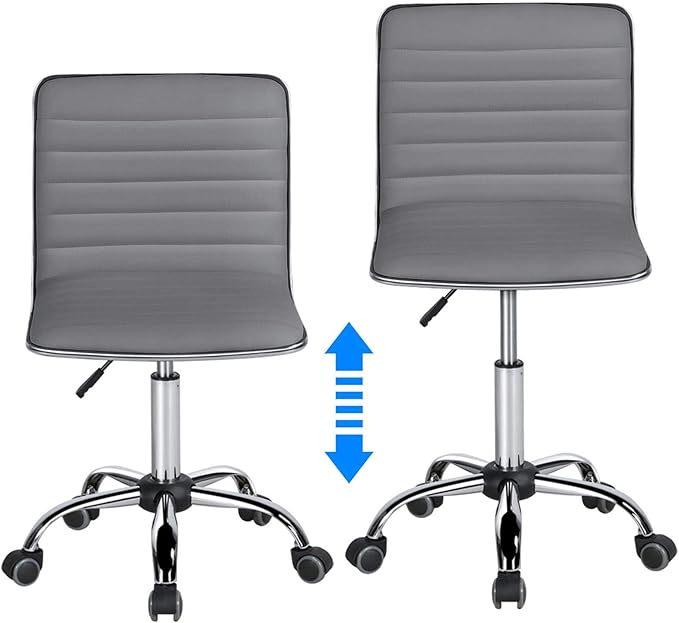 Yaheetech PU Leather Ribbed Armless Task Office Chair, Adjustable Low Back Executive Chair with Wheels Gray
