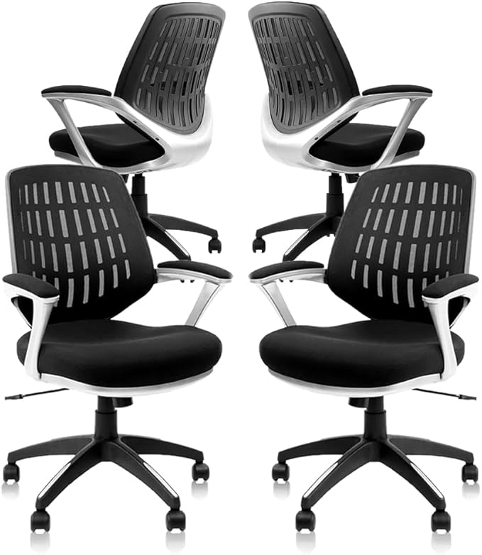 CLATINA Ergonomic Office Chair Set of 4, Mesh Mid Back Swivel Task Chair with Adjustable Height, Comfortable Thickened Seat Lumbar Support Home Computer Desk Chair for Home Working Gaming, Black