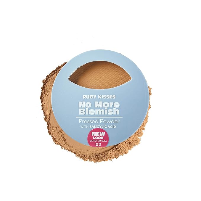 Ruby Kisses No More Blemish Face Powder with Salicylic Acid Korean Makeup Matte Finish Full Coverage Pressed Powder (Toffee)