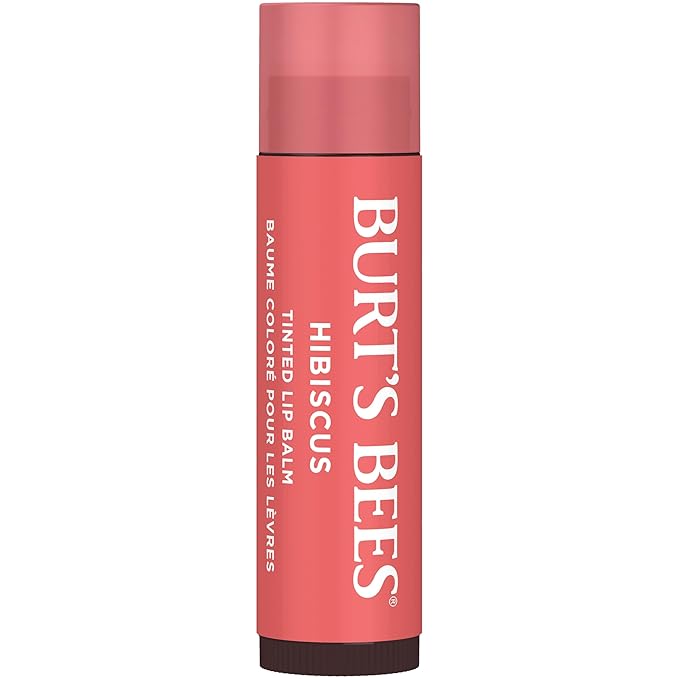 Burt's Bees Lip Tint Balm Valentines Day Gifts with Long Lasting 2 in 1 Duo Tinted Balm Formula, Color Infused with Deeply Hydrating Shea Butter for a Natural Looking Buildable Finish, Soft Hibiscus (2-Pack)