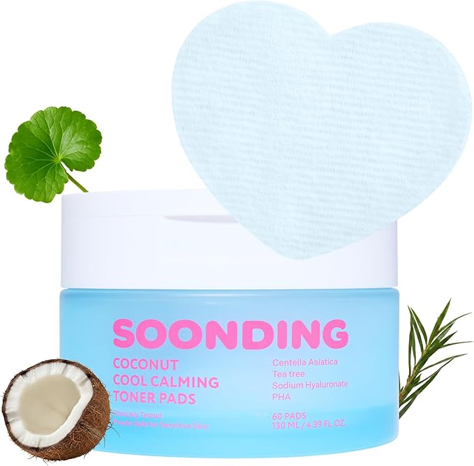 Coconut Cool Calming Toner Pads | Menthol-Free Cooling, Exfoliating & Soothing with Centella, Tea Tree & PHA | Dual-Texture 60 Pads | for All Skin Types | Korean Skin Care