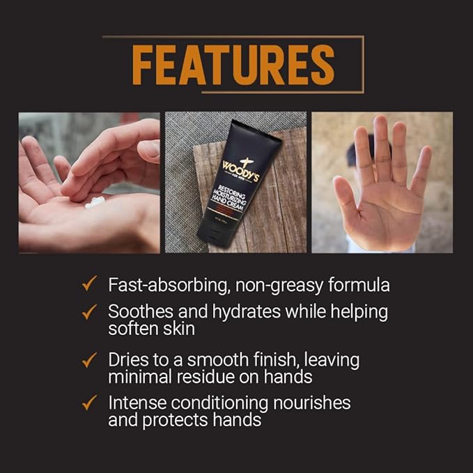 Woody's Restoring Hand Cream for Men, Moisturizing, Hydrating, & Soothing, Rapid Relief for Rough, Dry Hands, 5 Fl Oz