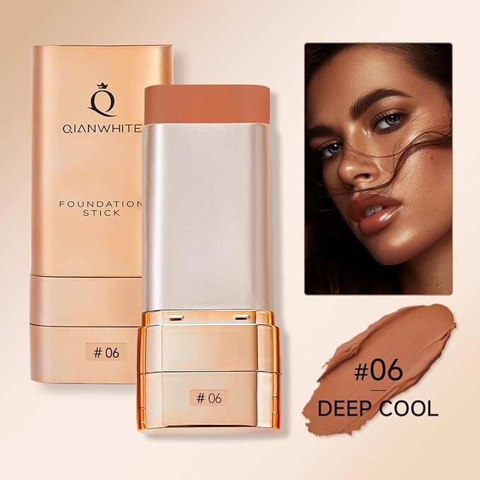 Foundation Stick Waterproof Natural Nude Makeup, Full Coverage Korean Makeup Skin Tint With Brush for All Skin(DEEP COOL,0.7 Oz / 20g)