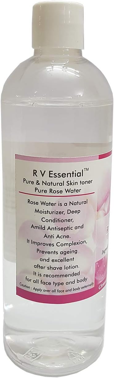 R V Essential Rose Water | Gulab Jal | Rejuvenates Skin | Great Face Cleanser, Hydrating Face Toner, Moisturizing, Room Freshener, Body Spray, Bath, Soap Making | 100% Pure Natural | 200ml | 6.76oz
