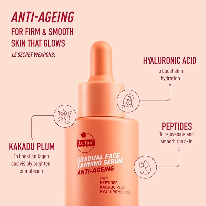 Self Tanning Drops by Le Tan | Anti Aging Self Tan Intense Hydration Minimizes Fine Lines & Wrinkles, Restores Skin Elasticity with Hyaluronic Acid, Kakadu Plum Sun Kissed Look 1oz (Anti Aging)
