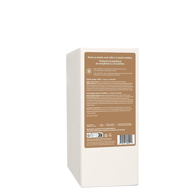 ATTITUDE Liquid Hand Soap Refill, EWG Verified, Plant and Mineral-Based, Vegan Personal Care Products, Vanilla Caramel Scent, 67.6 Fl Oz