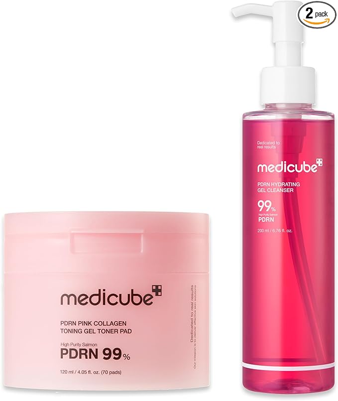 PDRN Soothing Care Duo: Salmon DNA Pink Collagen Jelly Pad and PDRN Jelly to Foam Cleanser | Gentle but Powerful Cleanser and Toner Pad for Radiant, Balanced Skin