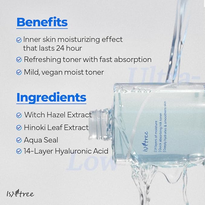 ISNTREE Ultra-Low Molecular Hyaluronic Acid Toner 300ml, 10.14 fl oz + Ultra-Low Molecular Hyaluronic Acid Serum 50ml, 1.69 fl oz