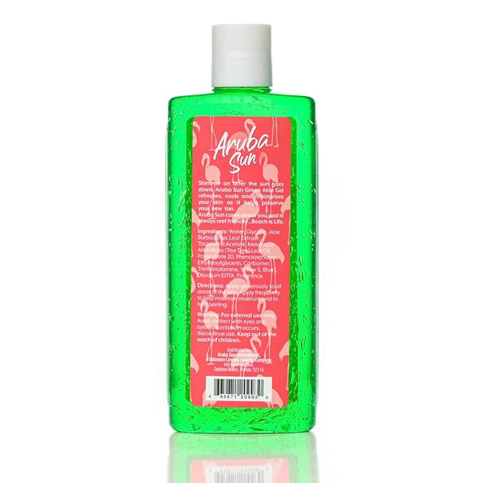 After Sun Cooling Aloe Vera Green Gel, 8 oz, Infused with Vitamin E & Tea Tree Oil to Soothe, Calm & Hydrate your Sunburn