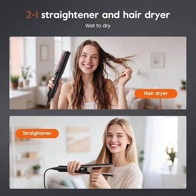 slopehill 2-in-1 Hair Straightener and Blow Dryer, Professional Flat Iron with High-Speed Airflow Technology for Straight, Smooth Hair (Black)