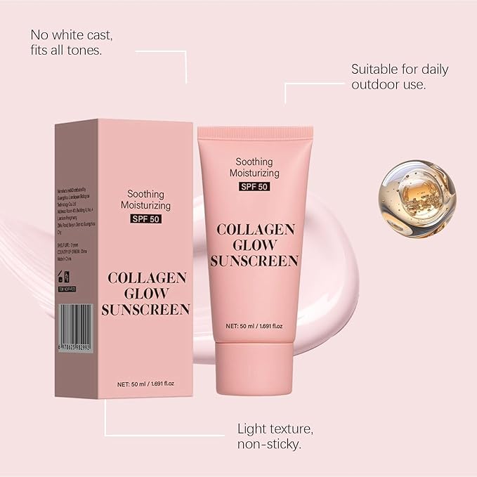 Collagen Sunscreen SPF 50, Moisturizer Sunscreen for Face, Broad Spectrum Sunscreen for Face & Body, Lightweight Non-Sticky Hydrating Lotion,Travel Size (1pc)