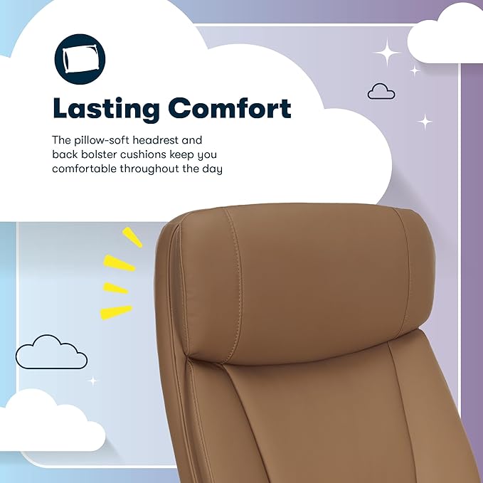 Serta Torrington Big & Tall Office Chair, with Flip-Up Padded Armrests, Ultra-Comfortable ComfortCoils Seat Cushion Technology, Modern Executive Premium PU Desk Chair, Tan