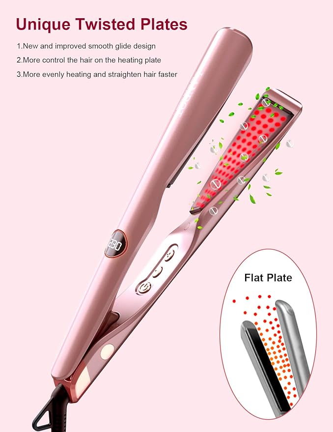 LANDOT Flat Iron Hair Straightener and Curler 2 in 1 – Straighten Curl Wave, Ceramic, Dual Voltage, Fast Heat Up, 12 Adjustable Temps(250-450℉) for All Hair Types