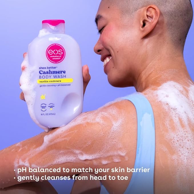 eos Travel Vanilla Cashmere Body Wash- Travel Size Body Wash, Hydrating, Moisturizing, Toiletries, Mini, Shea Butter, 2.5 fl oz