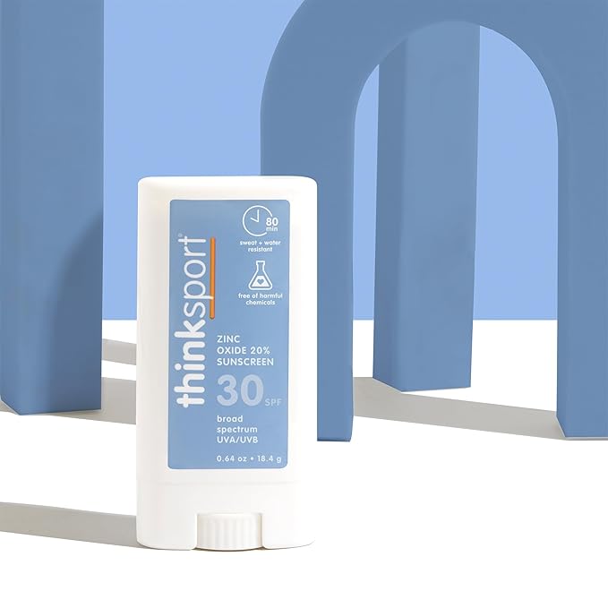 Thinksport SPF 30 Sport Sunscreen Stick with Zinc Oxide, 0.64 oz – Safe, Natural, Water Resistant Sunscreen Stick – Mineral UVA/UVB Sun Protection – Reef Safe Sunscreen