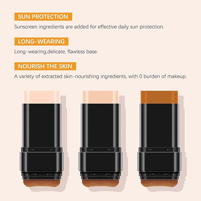 Foundation Stick with Brush, SPF 50, Hydrating Anti Wrinkle Non-Sticky Matte Finish Sun Protection for Face and Body, Long-lasting Travel Size Korean Skin Care Sun Stick (Light, 0.71oz)