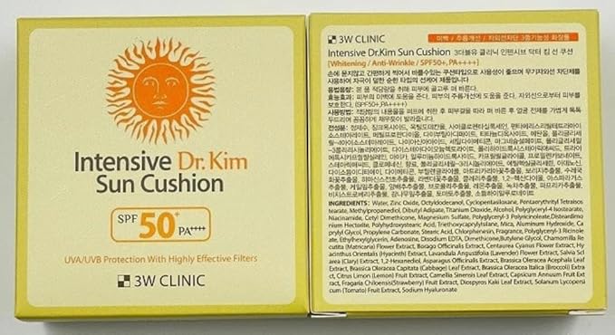 3W Clinic Intensive Dr.Kim Sun Cushion (15g 0.53oz) SPF50+/PA++++ UVA/UVB Protection with Highly Effective Filters, Sunscreen, Suncream