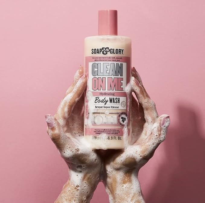 Soap & Glory Clean On Me Clarifying Body Wash for Women - Shower Gel for Dry Skin with Built-In Lotion - Moisturizing Body Soap for Soft, Hydrated Skin - Original Pink (16.9 fl oz)