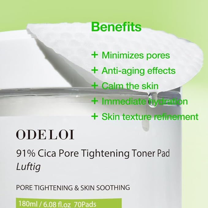 Pore Tightening Toner Pad CICA 91 Luftig, Pore Minimizing and Wrinkled Improvement, Centella Asiatica Extract, Adenosine, for All Skin Types, Korean Skin Care, 6.08 fl.oz.