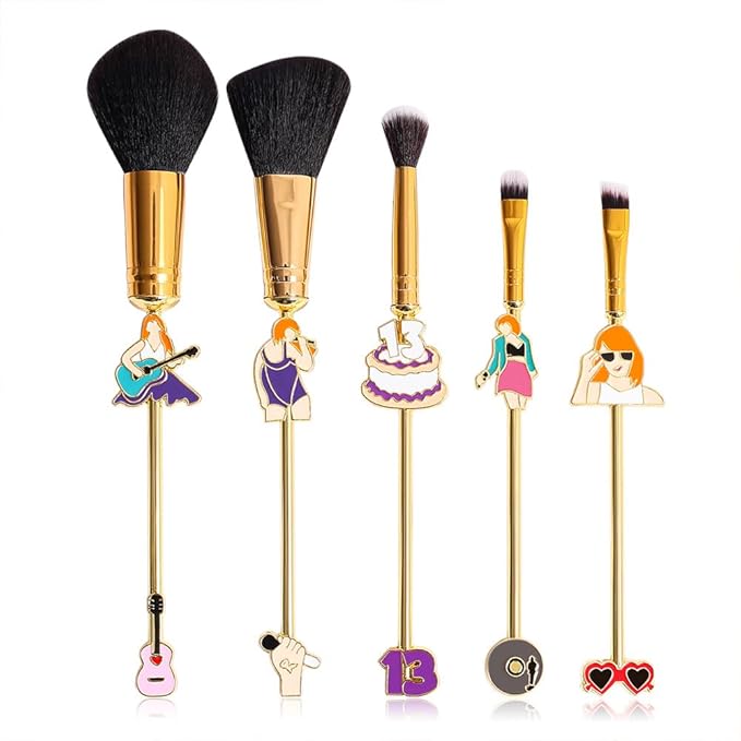 5pcs Famous Pop Singer Makeup Brushes - The Life of a Showgirl Make Up Brushes Metal Handle Makeup Tools Gift for Fans (Tay)