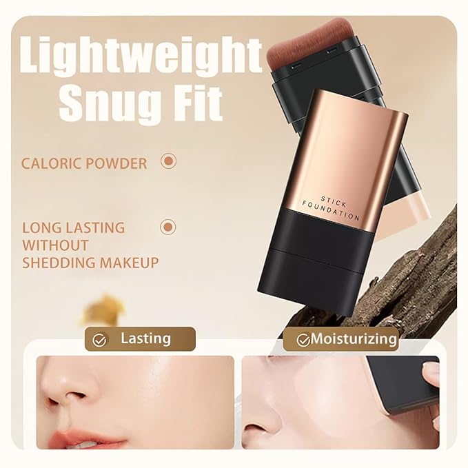 2 In 1- Luxury Anti-Wrinkle Foundation Stick, Korea Flawless Eraser Foundation Stick With Brush, Contour Stick Foundation Face Stick, Makeup Eraser Korean Foundation Stick (Brilliant White + Natural)