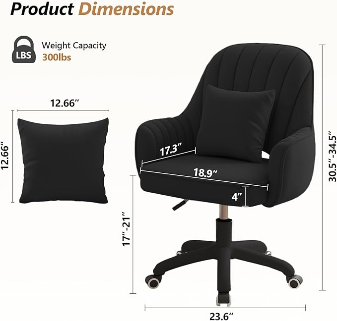 Home Office Chair Velvet Vanity Chairs Makeup Desk Chair with Wheels Mid Back Computer Chairs Height Adjustable Swivel Rolling Task Chair for Living Room, Bedroom, Office