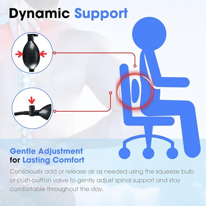 Innotech LumbAIRPlus – Premium Portable Inflatable Lumbar Support Cushion with Enhanced Adjustable Air System for Customized Comfort, Black