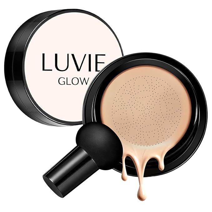 Cushion Foundation/Mushroom Head Air Cushion BB Cream/Long Lasting Hydrating Light Coverage for All Skin Types, Natural Color/Luvie (Natural)