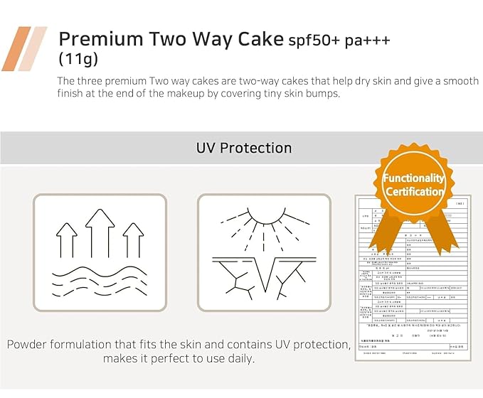 ENOUGH Premium 8 Peptide Two Way Cake SPF50, Korean Makeup Setting Powder Foundation, Face Powder with Collagen, Tattoo Cover Up - Refill Including (#13 Light beige, 0.39 oz)