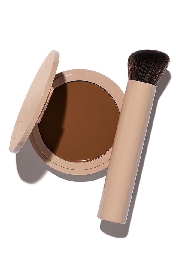 No Makeup Makeup Foundation + Brush Duo, Cream-Balm Formula Conceals, Corrects and Camouflages with Skin-Tone Adaptive Flexshade Technology, Buildable, Long-Lasting, Cruelty-Free, Vegan, Dark