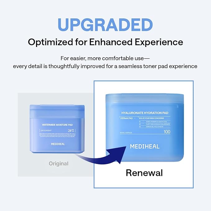 Mediheal Hyaluronate Pad & Serum Skin Care Duo for Deep Moisturization - Hyaluronate Hydration Toner Pads (100 Count) + Hyaluronate Hydrate Dewy Serum (1.35 fl.oz)