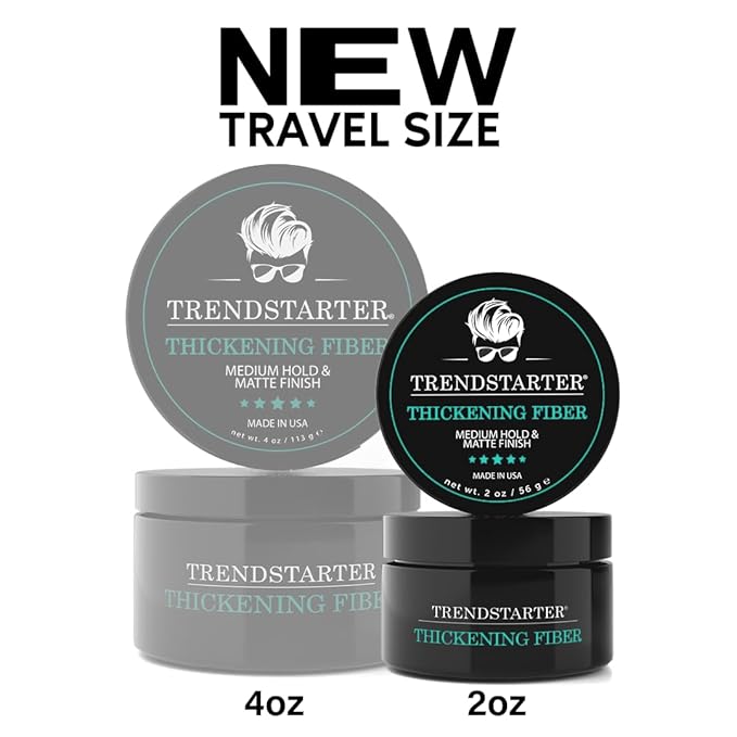 TRENDSTARTER - THICKENING FIBER (2oz) - Travel Size - Medium Hold - Matte Finish - Premium Hair Thickening Clay Pomade - Water-Based - All-Day Hold Styling Product
