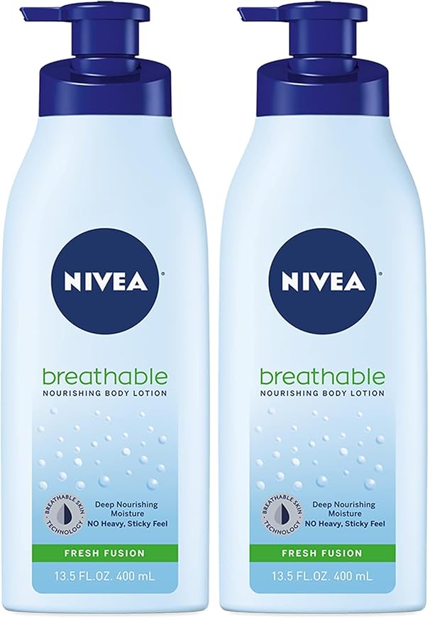 NIVEA Breathable Nourishing Body Lotion Fresh Fusion,Body Lotion for Dry Skin,13.5 Fl Oz Pump Bottle,(Pack of 2)