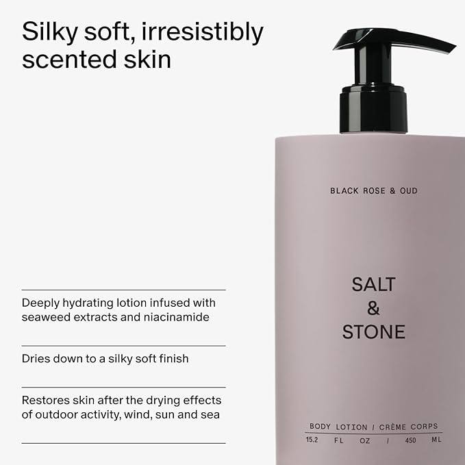Salt & Stone Body Lotion for Women & Men | Black Rose & Oud | Hydrates, Nourishes & Softens Skin | Restores Dry Skin | Fast-Absorbing | Cruelty-Free & Vegan | 15.2 fl oz