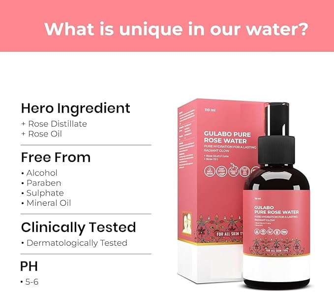 MZ Gulabo Premium Rose Water - Skin, Face and Hair Toner - for All Skin Types - (110 ml)