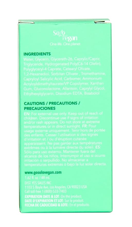SoloVegan LHA Serum + Moisturizer | Hydrating, Moisturizing, Vegan Korean Skincare for Sensitive, Acne-Prone Skin (Facial Serum, 1.62 fl.oz)