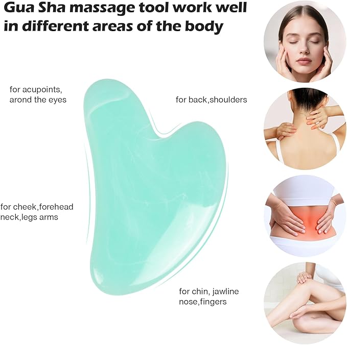 Gua Sha Facial Tools,Guasha Tool for Face,Facial and Body Massager for Women，Green