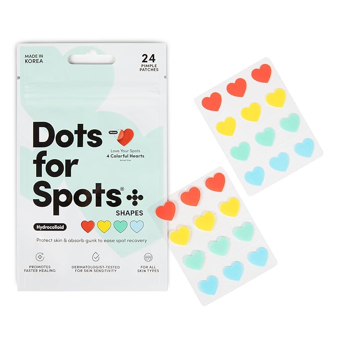 Dots for Spots Pimple Patches For Face - Fast Acting, Translucent Hydrocolloid Zit Patches that Unclog Pores Korean Skin Care, Hearts, 24 Patches