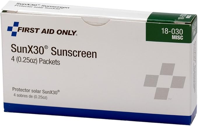 First Aid Only 18-030 SunX30 Sunscreen Towelette (Box of 4)