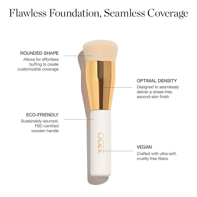 Ogee Makeup Brush Bundle - Includes Professional Quality Blender, Base, Powder, Precision Brush, and Makeup Cleanser