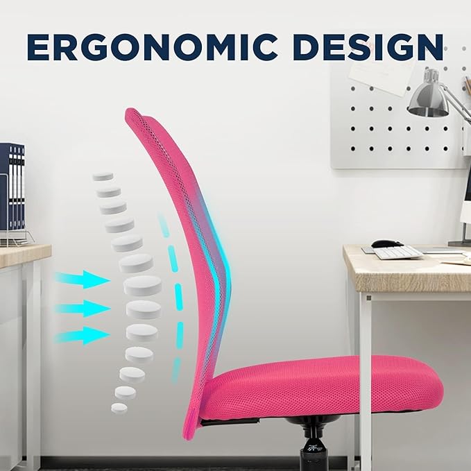 FDW Home Office Chair Mid Back Mesh Desk Chair Armless Computer Ergonomic Task Rolling Swivel Chair Back Support Adjustable Modern with Lumbar Support,Pink