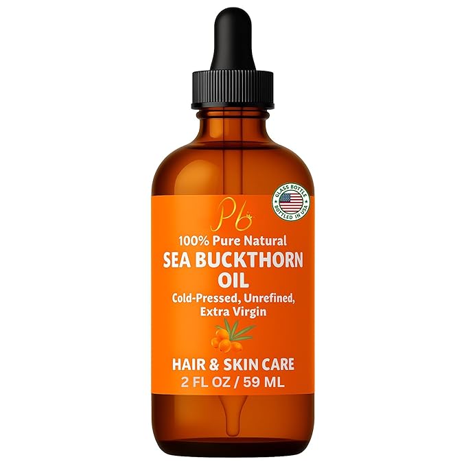 Sea Buckthorn Oil – 100% Pure Cold-Pressed from Fruit & Seed – Sea Buckthorn Seed Oil for Face, Hair, Skin & Nails – Supports Radiant, Youthful-Looking Skin – Amber Glass Bottle 2 fl oz