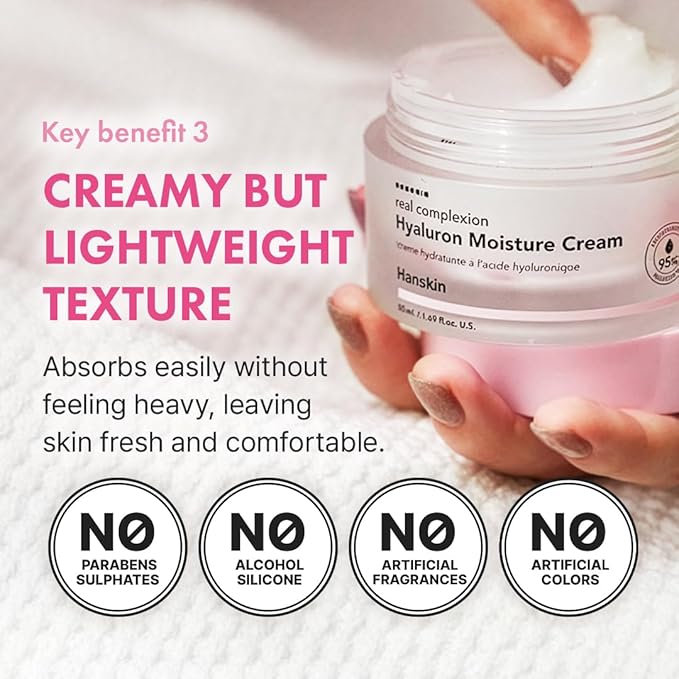 Hanskin Hyaluron Moisture Cream – Korean Hydrating Cream for Glass Skin | Hyaluronic Acid, Niacinamide & Vitamin E | Lightweight Moisturizing Cream for Sensitive & Dry Skin | K-Beauty (1.69 fl oz)