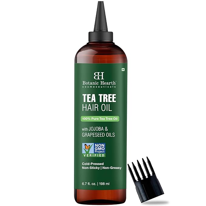 Botanic Hearth 100% Pure Tea Tree Hair Oil For Hair Growth & Hair Treatment Oils 6.7 Fl Oz | Infused with coconut Oil | Hair Oil Repairs Dry Damaged Hair, Strengthening, Healthier | All Hair Types