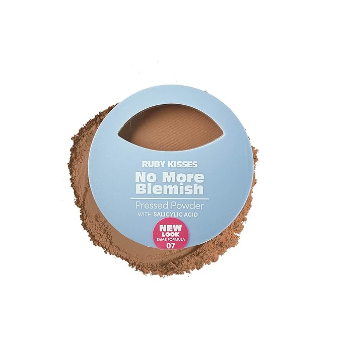 Ruby Kisses No More Blemish Face Powder with Salicylic Acid Korean Makeup Matte Finish Full Coverage Pressed Powder (Chocolate)