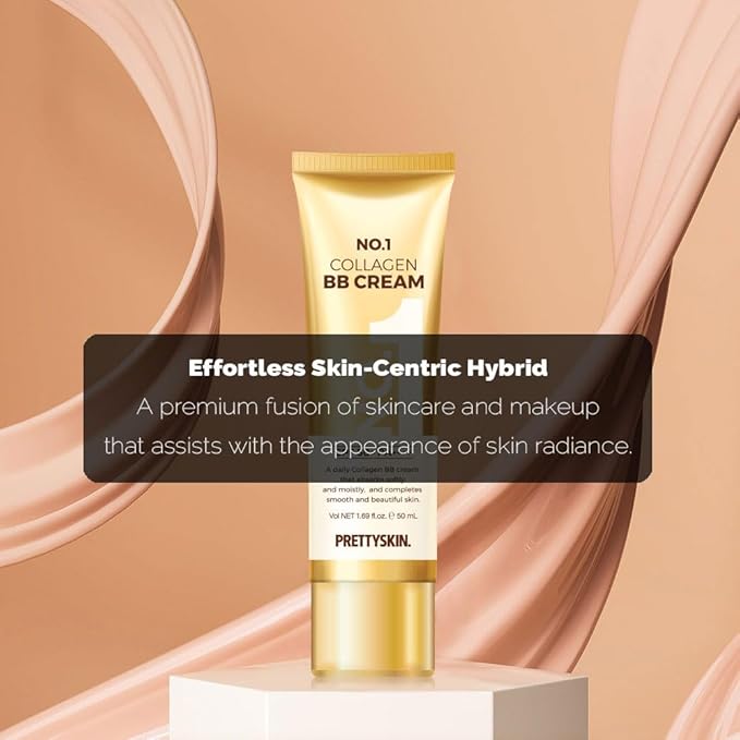 PRETTYSKIN Collagen BB Cream – Hydrating Korean Makeup Base for Natural Glow & Smooth Appearance – Lightweight Daily Face Tint with Hydrolyzed Collagen & Botanical Extracts (1.69 fl.oz.)