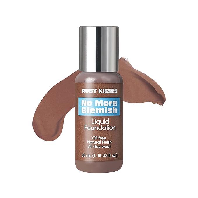 Ruby Kisses Liquid Foundation No More Blemish Oil-Free Foundation Korean Makeup 1.18 Fl Oz (Ebony)