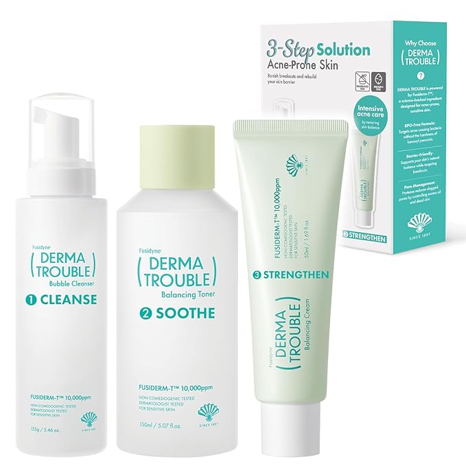 Derma Trouble Balancing AC 3 Step Kit - Korean Skincare Set for Acne Prone Skin, Blemishes & Pores - Sebum Control Cleanser, Toner & Cream for Oily, Sensitive Skin, Redness & Bumpy Texture