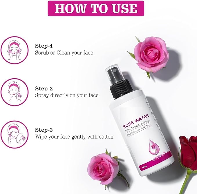 MZ Rose Water (150 ml) | Gulab Jal | for Soothing Any Skin, Hydrating Your Skin, Cleansing Your Pores & Soothing Redness of Skin | Natural & Organic Ingredients